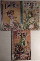 Set of three comic books laid out showing covers for The Books of Faerie issues 1, 2, and 3.