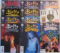 Twelve Buffy the Vampire Slayer comics from 1B to 11A in two rows, illustrating cover variety including illustrated and photographic portrayals of Buffy and other characters.