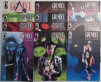 12 comic books from Grendel Devil's Legacy series spread out showing most covers with characters in various action poses and styles.