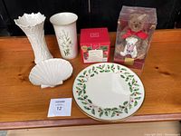 Full lot showing all Lenox porcelain items and teddy bear figurines on table