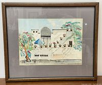 Framed original watercolor painting showing overall view of artwork, frame, and matting.