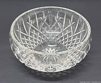 Top inside view showing intricate diamond and starburst cut crystal pattern of the fruit bowl.