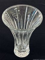 Clear crystal Marquis by Waterford vase showing fluted elongated vertical cuts and wide open top.