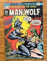 Front cover photo showing Man-Wolf character and title of comic book