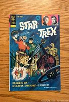 Front cover of Star Trek comic book No. 18 by Gold Key with main characters and dramatic artwork.