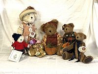 Group shot of all six Boyds Bears plush figures with accessories