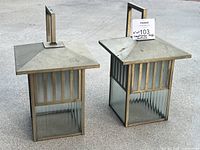 Front view of both square Kichler lanterns showing design and glass panels