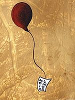 Close-up of the red balloon and attached note saying "Do U Love me Y or N".
