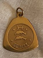 Front view of the pendant showing the Pisces zodiac design with two fish and stars.