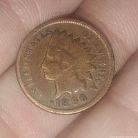 Obverse side of the 1896 Indian Head cent showing the Liberty head and date.
