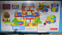 Original Mega Bloks First Builders set box showing 200 pieces and colorful block design illustrations