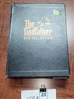 Front of the black leather-textured Godfather DVD Collection box with gold lettering