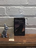 Photo of the Watership Down box along with the Holly ceramic figurine and a product information card