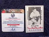 Front side of Certificate of Authenticity from Global Authentics with certification number GV916654.