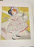 Full view of the watercolor painting showing the character Little Bow Peep in colorful attire and matting.