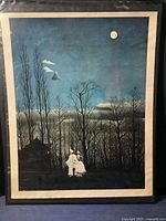 Full view of forest scene print with couple under moon