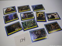 Multiple 1983 Return of the Jedi trading cards laid out showing various characters and scenes.