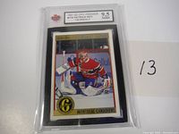 Front image of the graded Patrick Roy hockey card showing clear details of the card and the grading label.