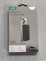 Front packaging showing ESR Wireless Power Bank, MagSafe compatible, 10,000 mAh capacity, highlighting features