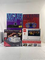 Photo of all four boxed items together showing product names and images