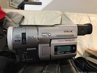 Right side view of Sony Digital Handycam with 360x digital zoom, power and focus controls