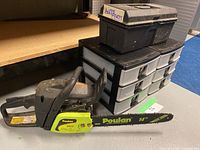 Side view of Poulan gas chainsaw showing 14" bar and model number 29314 on side panel.