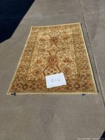 Full view of the 4x6 area rug laid flat on concrete showing overall pattern and color scheme.