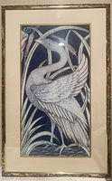 Full framed artwork showing swan and grass design on dark background