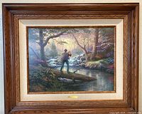 Full front view of framed canvas print showing wooden frame, linen liner and canvas artwork