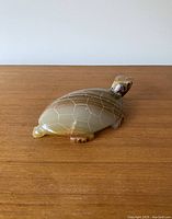 Side angle of onyx turtle figurine showing shell pattern and overall coloring