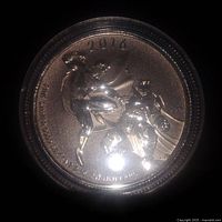 Reverse of coin showing Superman design, year 2016, and denomination $20.