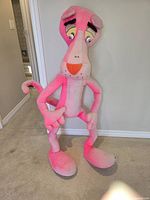 Front view of the 4 ft Pink Panther stuffed toy, showing full height and detailed facial expression.