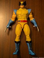 Front view of the Wolverine figure showing costume details, claws, and articulation.