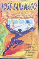 Front cover of a José Saramago book showing colorful abstract artwork with title and included works