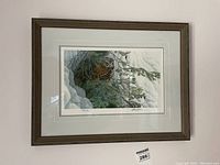 Full view of framed owl print showing the artwork and frame