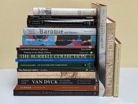 Full view of stacked art and art history books showing spines