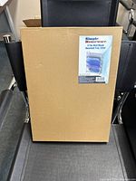 Box front showing product image and label with brand Simple Houseware and product name 6 Tier Wall Mount Document Tray Silver.