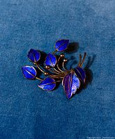 Brooch on blue fabric background showing whole brooch