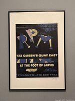 Photo of signed screen print framed and mounted on wall showing full front view and design details.