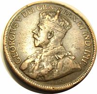Obverse side of the 1917 Canada one cent coin showing King George V portrait and inscription.