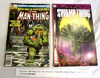 Man-Thing and Future State Swamp Thing comics side by side on white background