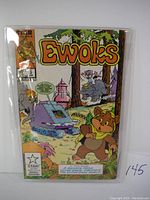 Front cover photo showing the colorful Ewoks comic book in protective plastic with number 145 written separately.