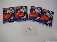 Four sealed 2007-08 Upper Deck Victory hockey trading card packs with Sidney Crosby image on front