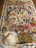 Full view of the 1977 Ringling Bros. and Barnum & Bailey Circus poster showing colorful clowns and circus performers with a decorative border and logo at the bottom.