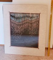 Frontal view of the fabric mounted woven paper art piece showing the overall size and framing.