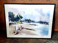 Shoreline watercolor in black metal frame