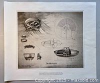 Print #1 titled 'The Discopter' showing technical diagrams and cutaway views of the flying saucer design.