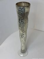 Full view of tall silver crackle vase