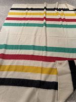 Full blanket showing multicolour stripes on cream background