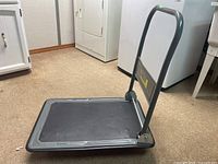 Platform hand trolley side angle showing handle and platform surface.